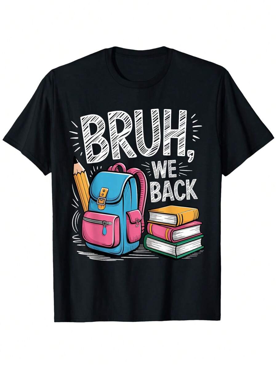 Bruh We Ba Funny T-Shirt - Unisex 100% Pure Cotton T-Shirt With Soft Round Neck, Suitable For Back To School Season, Valentine's Day, Ramadan Gifts, Birthday Gifts For Men And Women, Everyday Casual Wear With Bruh Print (Not See-Through). - 黑色 - 查看 1