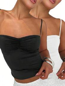 Camiseta de tirantes minimalista y casual de unicolor para mujer - Multicolor - Ver 1