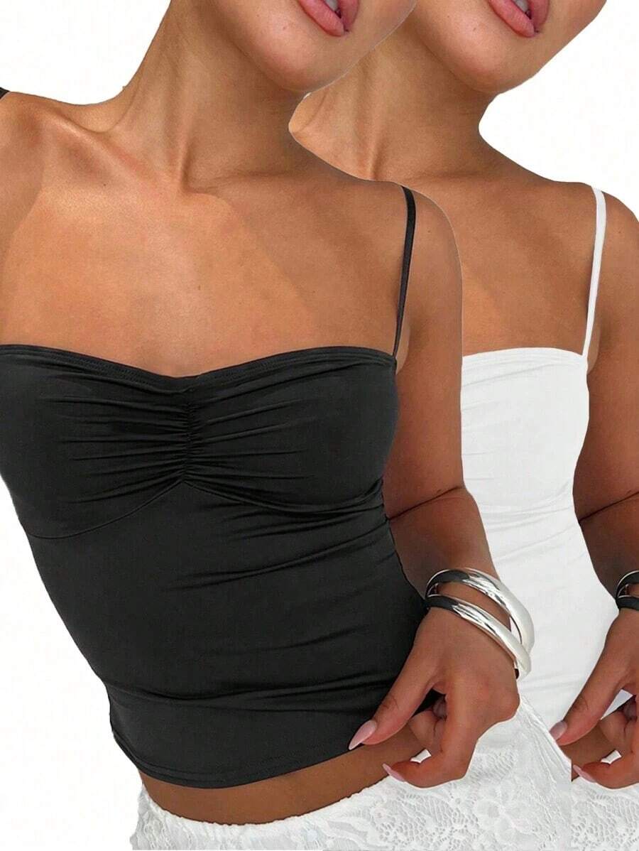 Camiseta de tirantes minimalista y casual de unicolor para mujer - Multicolor - Ver 1