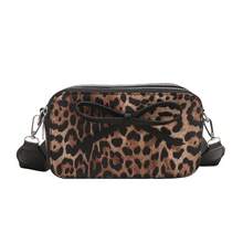 Women's Leopard Print Crossbody Bag Fashion Bow Knot Design PU Leather Small Square Shoulder Bag Vintage Messenger Bag With Adjustable Strap - Brown - View 7