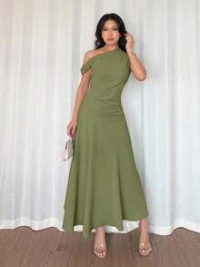 Women Midi Dresses - Olive Green - View 5