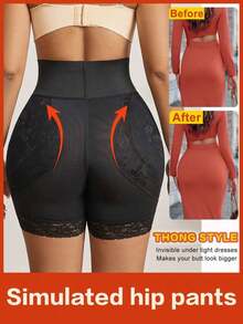 Cycling Shorts With Tummy Control And Butt-Lifting Padding, Sexy And Stylish Shaping Shorts With Removable Foam Pads, Anti-Chafing, Lightweight And Seamless Shorts, Black - 黑色 - 查看 3