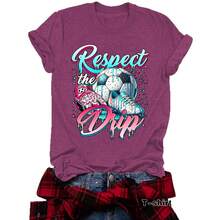 Camisetas casuales de manga corta para mujer, estilo europeo y americano, camisetas de verano de cuello redondo para la Copa Mundial de México y Canadá, en stock para comercio exterior. - azul real - Ver 6