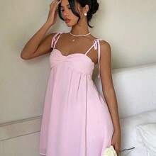 Women's Elegant Pink Spaghetti Strap Mini Dress, Summer - Rosa - Ver 8