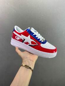 Giày thể thao thường ngày A BATHING APE Bape, phối màu, logo ngôi sao, giày bóng bẩy, thích hợp cho hoạt động thư giãn. - Cá mập đỏ lớn - Xem 5