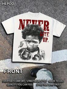 Premium Casual Unisex T-Shirts, Graphic Tees For Men, Urban Style Cotton T-Shirt, Round Neck, Loose Fit, For Autumn Travel And Holidays, Unisex, Gothic And Y2K Style, Print "Walk By Faith, Not By Sight". - 白色 4 - 查看 1