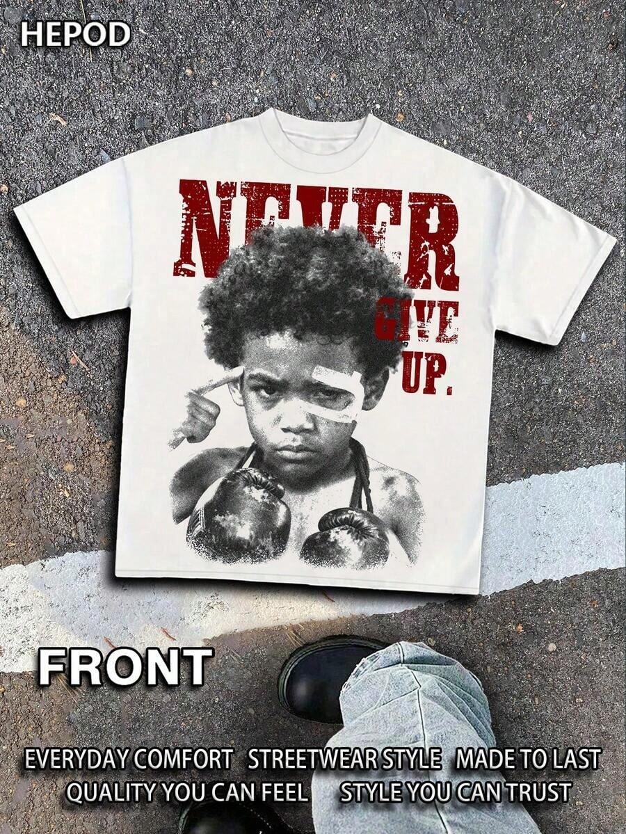 Premium Casual Unisex T-Shirts, Graphic Tees For Men, Urban Style Cotton T-Shirt, Round Neck, Loose Fit, For Autumn Travel And Holidays, Unisex, Gothic And Y2K Style, Print "Walk By Faith, Not By Sight". - 白色 4 - 查看 1