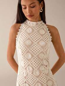 Vestido elegante sin mangas con cintura ceñida para mujer - Albaricoque - Ver 7
