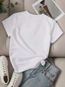 Camiseta del Club Social de Galentine, Camiseta con Texto para el Día de San Valentín, Cuello Redondo, 100% Algodón, Ropa Boho para Mujer, Camiseta de Mujer - Blanco - Ver 3