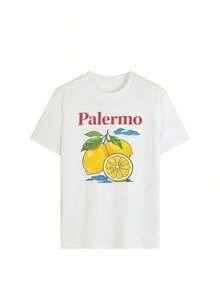 Camiseta Gráfica de Gran Tamaño con Estampado de Limones para Mujer, Estilo Retro Palermo, Cuello Redondo, Manga Corta, Estética Y2K, Ropa de Playa de Verano, Corte Holgado, Casual y Transpirable, Estilo Preppy Coquette Coastal Grandma, Ropa de Calle, Ropa de Vacaciones a la Moda, Perfecta para Vacaciones en la Playa, Festivales de Verano, Despedidas de Soltera, Uso Casual Diario, Salidas de Fin de Semana, Paseos por la Ciudad, Citas en un Café, Conciertos de Música, Viajes, Escapadas Costeras, Look Urbano, Ropa para el Verano, Fiestas en la Piscina, Ropa para el Campus Universitario, Atuendo para Resort. - Albaricoque - Ver 3