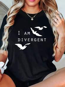 Lightweight And Breathable Women's T-Shirt, Casual Summer Style, With "I'm Different" Print - Crew Neck, Short Sleeves, Machine Washable, Black With White Bird Design, Comfortable For Everyday Wear In Spring, Summer, And Fall, Offering A  And Fashionable Look, A Summer Novelty And An Ideal Holiday Gift. Perfect For Pairing With Spring And Fall Outfits. - 黑色 - 查看 6