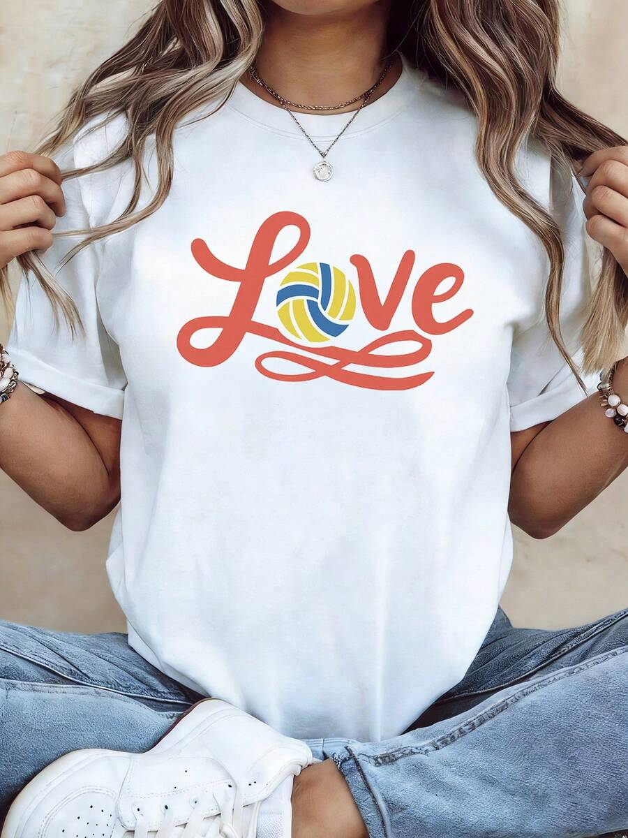 Women's Plus-Size Volleyball T-Shirt With A World Cup Theme And Volleyball Print, Perfect For Spring/Summer. Suitable For Volleyball Courts, Sports Events, And Showing Your Love For The Sport. This Short-Sleeved T-Shirt Is Also Suitable For Everyday Wear. - 白色 - 查看 1