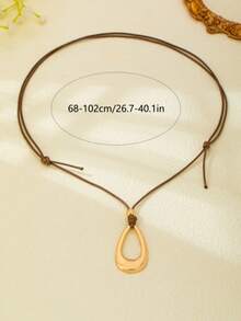 Niche Design Hollow Water Drop Pendant Rope Chain Necklace For Women, Minimalist Adjustable Wax Cord Neck Accessory - Gold - View 4