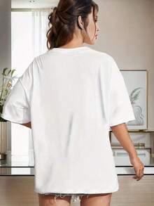 Camiseta de Algodón Oversize con Estampado Off-Road JEEPS para Mujer, Suave y Transpirable, Cómoda y Ajustada con Cuello Redondo - Blanco - Ver 2