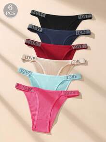 6 Stück Mehrfarbige Kristall LOVE Taillenbund Baumwoll-Slips, sexy minimalistisch bequeme Damen Unterwäsche - Verschiedenfarbig - Übersicht 3