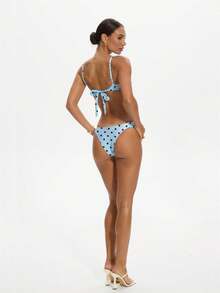 Women 2 Piece Bikini Set Bathing Suit Swimsuits Solid Color Ruched Bra And Elastic Thong Sets Summer Holiday Beachwear Party Clubwear - Z21455-Blue Dots - 查看 8