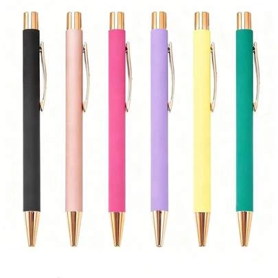1pc Metal Push-Button Ballpoint Pen, Metal Push-Button Ballpoint Pen, Multi-Color Matte Pen Barrel, Business Office Signing Pen, Student Exam Neutral Pen, Rose Gold Metal Pen Clip Ballpoint Pen, Matte Texture, Smooth Writing, Office Gift Pen (Random Color)