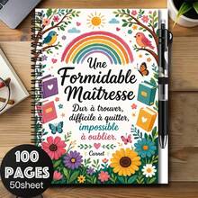 1 Cuaderno de espiral con estilo romántico francés con bolígrafo, cubierta decorada con arcoíris, flores, pájaros y texto francés, 100 páginas prácticas adecuadas para trabajo, estudio, diario, también un gran regalo para graduación, cumpleaños y otras ocasiones - B - Ver 7