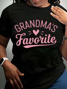Women's Cotton T-Shirts, Grandmothers' Favorite T-Shirt For Women With Pink Text And Heart Design, Perfect Gift For Grandmother's Birthday, Mother's Day Or Family Gatherings, Basic Women's Blouses. - 黑色 - 查看 2
