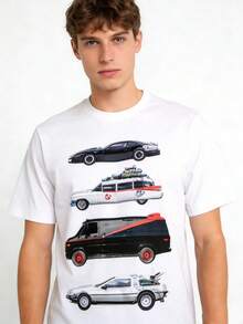 Men's T-Shirt - Vintage T-Shirt With KITT And Ghost Car Print, Crew Neck And Short Sleeves, Regular Fit, Breathable And Comfortable, Designed In A Nostalgic Urban Style, Machine Washable, Suitable For Casual Wear In All Seasons, Retro T-Shirt - 混合色 1 - 查看 1
