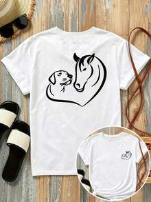 New 180g Short-Sleeved T-Shirt, 1% Cotton, With Panda Print On The Front And Back, Cute Animal Design - Fashionable Printed T-Shirt For Women, Short-Sleeved, Suitable For All Seasons,  Clothing - Can Be Worn As A Base Layer In Spring And Autumn Or Alone In Summer, Unisex. - 白色 - 查看 1