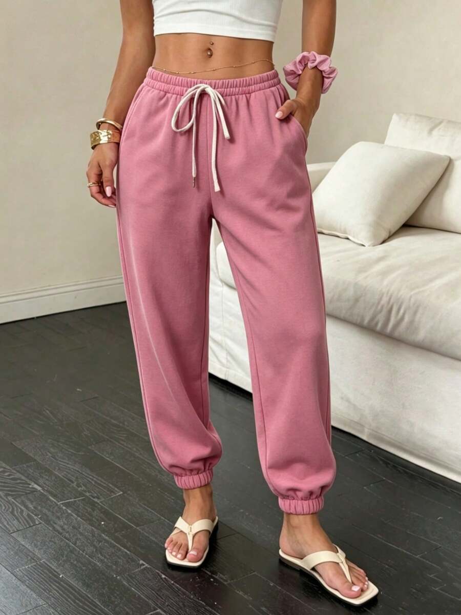 Stylish And Cute Lightweight Casual Pants With Multiple Pockets And Buttons, In A Y2K Style. Suitable For Back To School, Graduation, Clubs, Birthday Parties, Halloween, New Year's, Thanksgiving, Concerts, Gyms, Beaches, Vacations, Business, Everyday Wear At The Airport, Street Style, Teacher's Day, Spring, Summer, Fall, And Winter. - 藕粉色 - 查看 1