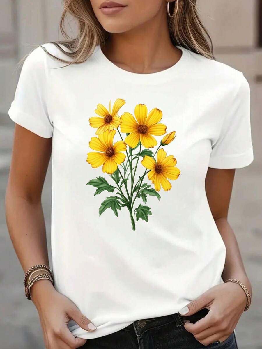 Soft, Breathable, And Lightweight For All-Day Comfort. Women's Soft And Breathable 100% Cotton T-Shirt - Everyday Essential, Crew Neck, Short Sleeves - Minimalist White T-Shirt, Perfect For Casual Wear - A Year-Round Essential, Women's T-Shirt, Loose Fit, Simple Design, Comfortable Fabric, Multifunctional Garment, Geometric Pattern, Lightweight Top, Printed Top, Fashion Lover. Classic Crew Neck With A Relaxed Fit That Flatters All Body Shapes And Is Easy To Pair With Jeans, Shorts, And Leggings. - 白色 - 查看 1