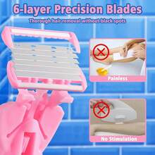 Portable Travel 6‑Layer Women's Razor, Washable Compact Body Shaver For Full Body Hair Removal, Small Lightweight Design For Purse & On‑The‑Go Use, Face Razor, Wax Hair Removal - Pink - View 3
