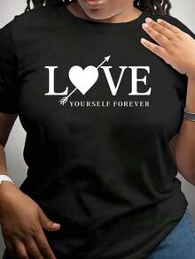 100% Cotton. Women's T-Shirts, Love Yourself, Inspirational Print T-Shirt For Women, Gray, Women's T-Shirts. Women's Simple Solid Color T-Shirt, Loose And Slim Fit Casual Short Sleeve - 黑色 - 查看 7