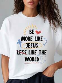 Women's Summer Blouses, Fitted T-Shirt - "Love Of God" Print, 100% Cotton, Suitable For Religious Events, Evangelization Camps, Choirs, Easter, Passion Day, Pentecost - Casual Daily Wear, Loose And Comfortable Blouses For Spring. - 白色 - 查看 6