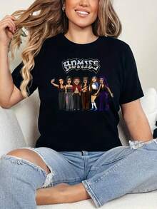 Camiseta de Verano Premium Estampada para Mujer - Camiseta de Manga Corta con Cuello Redondo - Top Casual Opaco para Verano, con estampados en la parte delantera y trasera, adecuada para primavera y verano - Prenda casual lavable a máquina y para usar en capas. - Negro - Ver 7