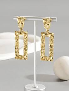 1 par de pendientes largos minimalistas y geométricos de diseño único, adecuados para uso diario - Dorado - Ver 4