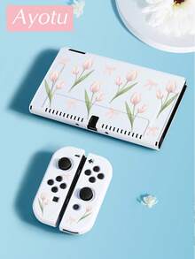 Ayotu 1個粉色鬱金香圖案超薄TPU透明保護殼，相容於Switch OLED/Switch/Switch Lite/New Switch2(2025)，支援底座設計，無需拆卸，防震防塵，多色可選 - 彩色 - 查看 14