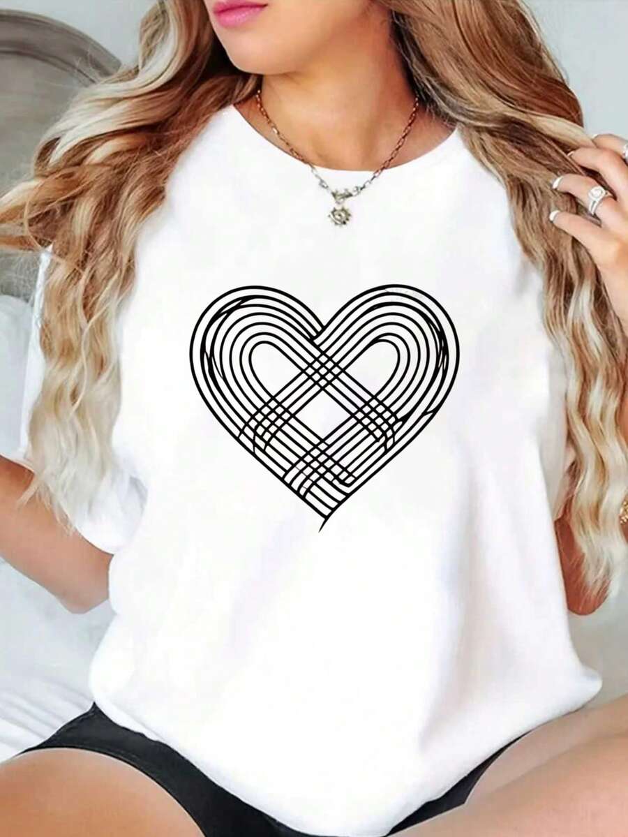 Camiseta de verano de manga corta con diseño de patrón en forma de corazón