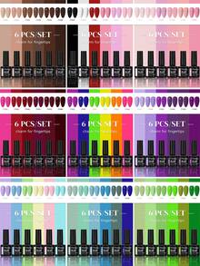 6-Color Nail Gel Polish Set, Multiple New Style Combinations, Long-Lasting Removable Soak-Off UV/LED Gel, Semi-Permanent Effect, Versatile Color Palette Full Set, Professional Nail Tools, Best Partner For Manicure - 01 - View 1
