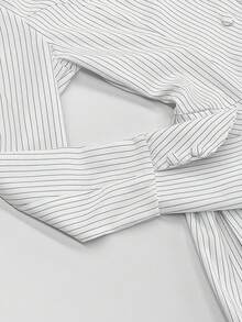 Long-Sleeved Striped Dress With A V-Neck And A-Line Cut, Office Style 2026 - White - View 6