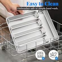 IKOCO Organizador de cubiertos para utensilios de cocina, bandeja de cubiertos de acero inoxidable para cucharas, tenedores, cuchillos, vajilla, 5 compartimentos, plata - Pago - Ver 7