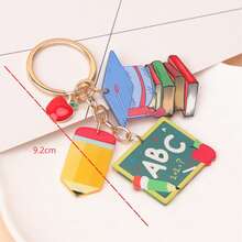 1pc Unisex Campus Element Graduation/Back To School Acrylic Double-Sided Print Pencil, Apple, Book Pendant Charm, Alloy Dangle Accessory For Backpack - Multicolor - View 6