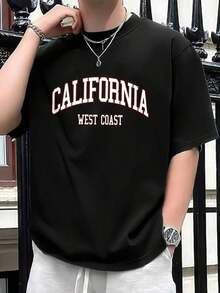 Camiseta Premium de 180G para Hombre, Estilo California, Cómoda para Verano, Diseño Brillante y Transpirable, Cuello Redondo - Ideal para Actividades al Aire Libre - Negro - Ver 1