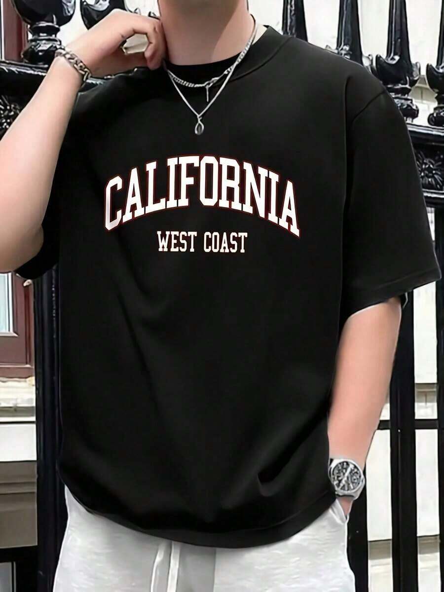 Camiseta Premium de 180G para Hombre, Estilo California, Cómoda para Verano, Diseño Brillante y Transpirable, Cuello Redondo - Ideal para Actividades al Aire Libre - Negro - Ver 1