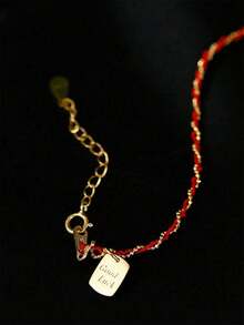 1 pièce Bracelet en corde rouge avec étiquette "Bonne Chance" en argent sterling S925, design minimaliste. Accessoire de mode quotidien personnalisé de style chinois tressé, design de niche - lettre - Voir 4
