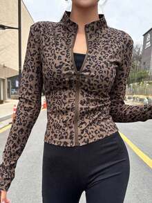 Chaqueta Ajustada Con Cierre De Cremallera Para Mujer - Marrón - Ver 6