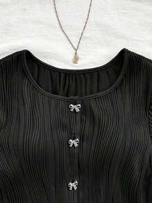 Blusa casual de verano para mujeres, top blanco de manga corta con cuello redondo y estampado floral, para vacaciones de verano - Negro 2 - Ver 5