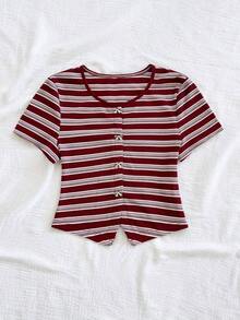 Blusa casual de verano para mujeres, top blanco de manga corta con cuello redondo y estampado floral, para vacaciones de verano - Multicolor 2 - Ver 4