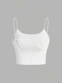 Camiseta de tirantes finos de un solo color simple, uso casual de todos los días para mujeres - Blanco - Ver 2