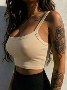 Camiseta corta de tirantes gruesos simple para mujer, adecuada para primavera y verano, estilo casual/streetwear/Y2K, se puede combinar con oficina/hogar/streetwear/discoteca, una opción ideal para blusas casuales de verano en color blanco - Albaricoque - Ver 11
