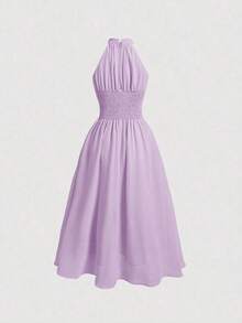 MOD Vestido elegante de cuello halter con pliegues y ribete de volantes para mujer - Púrpura malva - Ver 2
