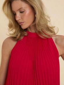 Top sin mangas plisado elegante para mujer, versátil para citas, ir al trabajo, y todas las estaciones - Rojo - Ver 4