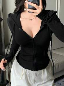 Sudadera con cremallera para el Día de San Valentín, camiseta ajustada para mujer - Negro - Ver 8