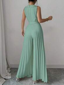 Mono plisado con diseño de chaleco cruzado elegante para mujer, color albaricoque, para primavera y otoño - Verde 2 - Ver 2